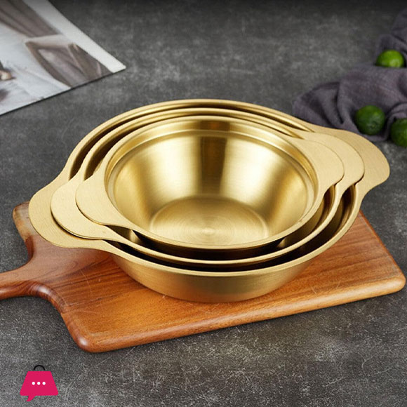 Golden Cooking Pot with Handle Stainless Steel Pots Kitchen Accessory - 18CM