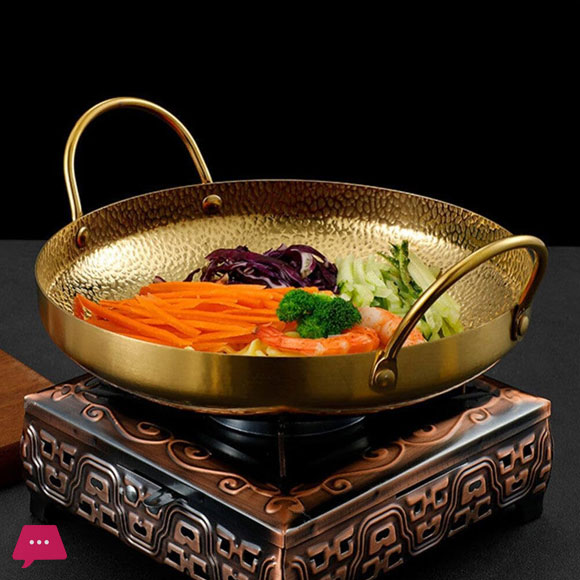 Golden Double Handle Pot Stainless Steel Pan Stovetop Cooking Pot - 26CM