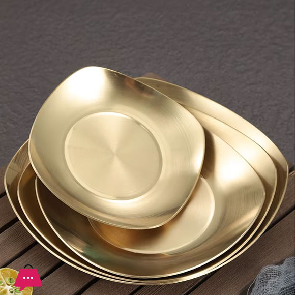 Golden Plate Square Korean Style Stainless Steel Luxury Square Plates Golden - 26.5CM