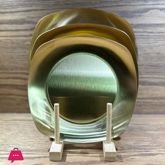 Golden Plate Square Korean Style Stainless Steel Luxury Square Plates Golden - 26.5CM