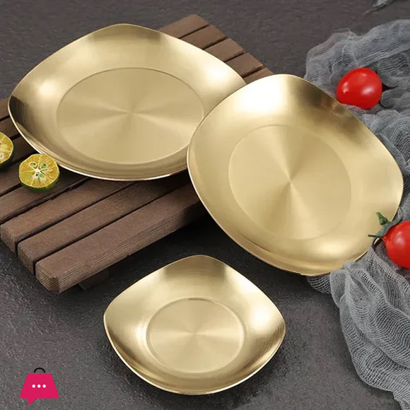 Golden Plate Square Korean Style Stainless Steel Luxury Square Plates Golden - 26.5CM