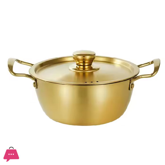Golden Pot Koreanstyle Noodle Pot with Double Handles Cooking Soup Pot stainless Steel -18CM