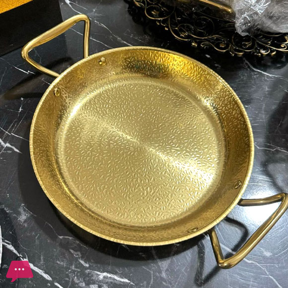 Golden Spanish Paella Deep Pan Stainless Steel Non-Stick Seafood Skillet Dual Handle for Home Restaurant Cooking 30cm