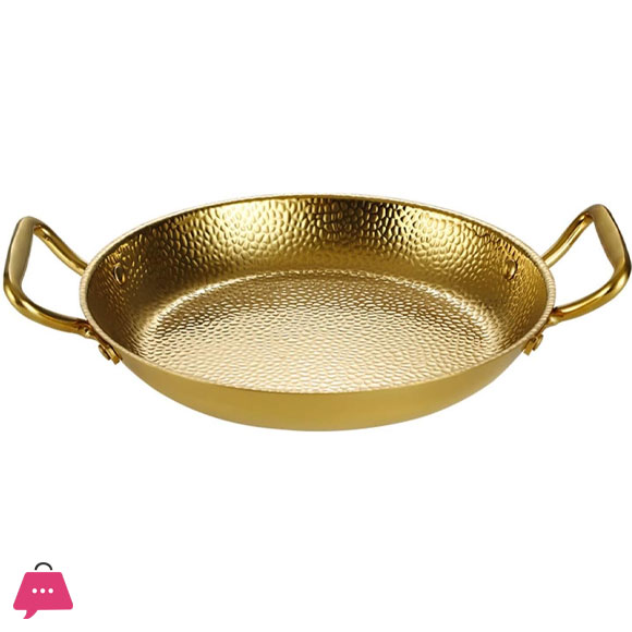 Golden Spanish Paella Deep Pan Stainless Steel Non-Stick Seafood Skillet Dual Handle for Home Restaurant Cooking 30cm