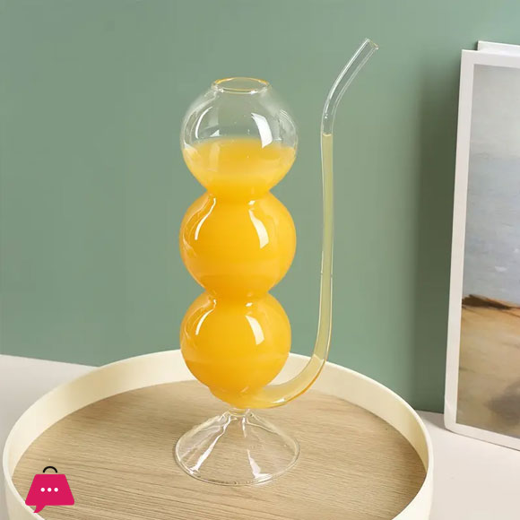 Hand Blown Bubble Glass Cocktail Flute with Straw Multi-Purpose Water Glass 1pc 350ML