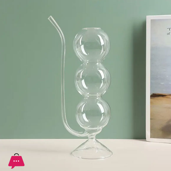 Hand Blown Bubble Glass Cocktail Flute with Straw Multi-Purpose Water Glass 1pc 350ML