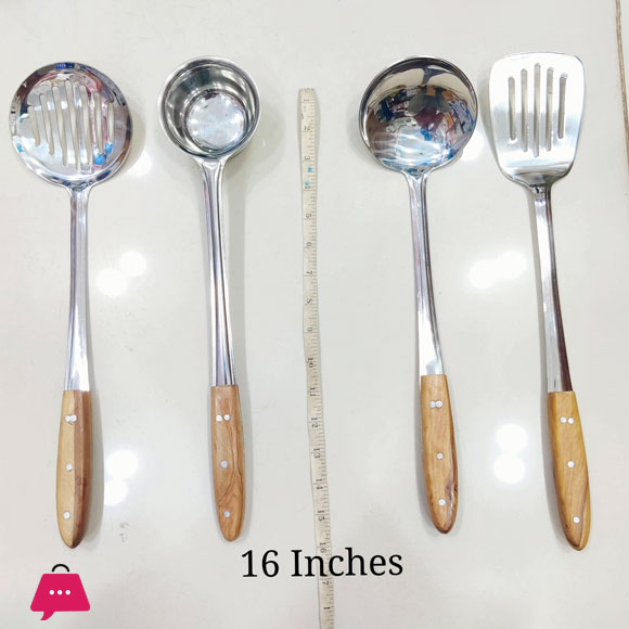KITCHEN COOKING SPOON WOODEN HANDLE 12 INCHES