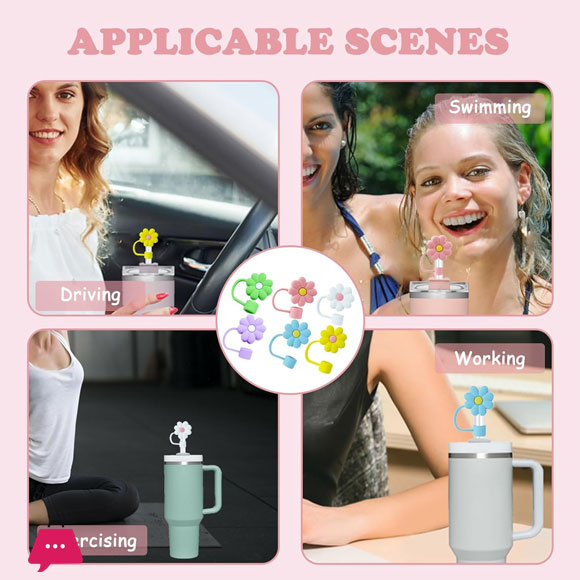 Protective Silicone Straw Cover Reusable Silicone Straw Covers 3D Flower