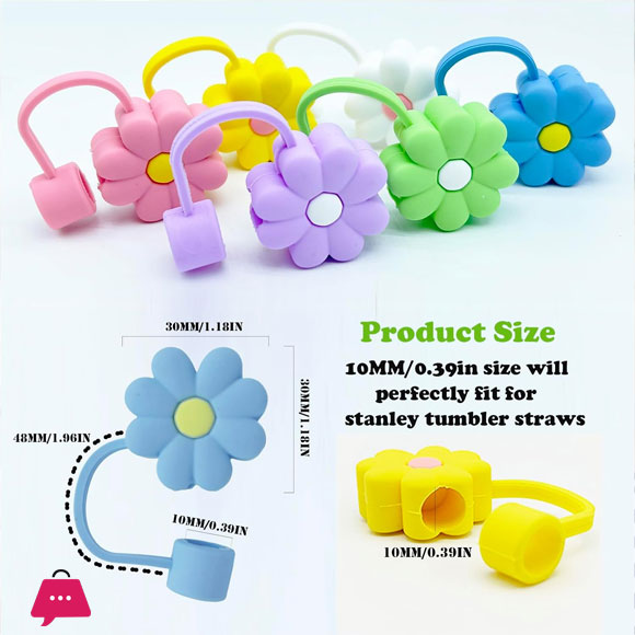 Protective Silicone Straw Cover Reusable Silicone Straw Covers 3D Flower