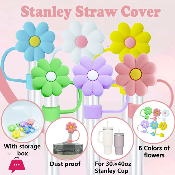 Protective Silicone Straw Cover Reusable Silicone Straw Covers 3D Flower