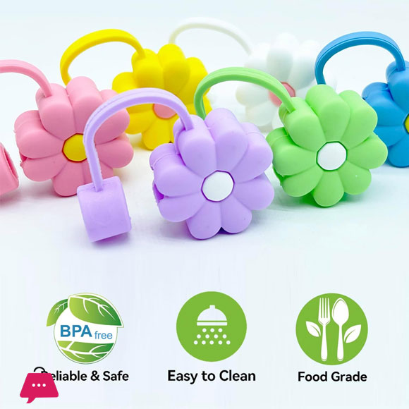 Protective Silicone Straw Cover Reusable Silicone Straw Covers 3D Flower