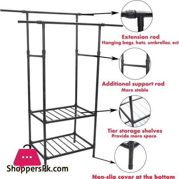 Clothes Rails Garment Racks for Hanging Clothes with Shelves Double Rods
