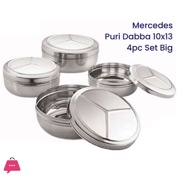 Indian Steel Puri Dabba Set Mercedes Beautiful Perfect For Chapati - 4pcs