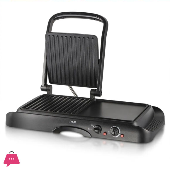 New RAF Multifunctional Non Stick Panini Grill Maker 1600W 2 in 1 Baking Tray - Black