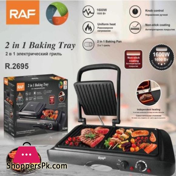 New RAF Multifunctional Non Stick Panini Grill Maker 1600W 2 in 1 Baking Tray - Black