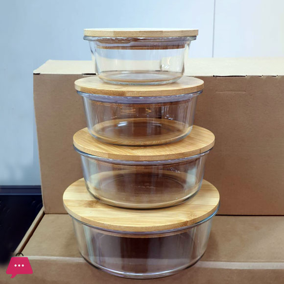 Airtight Glass Storage Containers Bamboo Lid Round & Square Set of 4