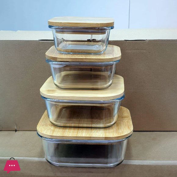 Airtight Glass Storage Containers Bamboo Lid Round & Square Set of 4