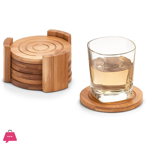 Bamboo Coaster Set with Holder Round