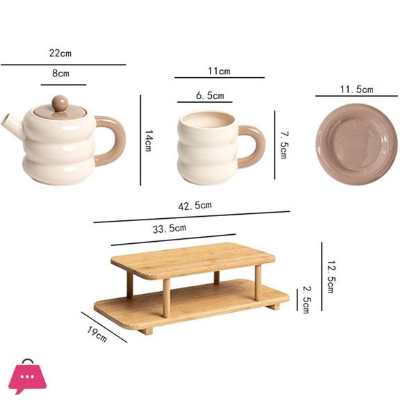 Dounts Porcelain Tea Set on a Wooden Stand 16-Piece