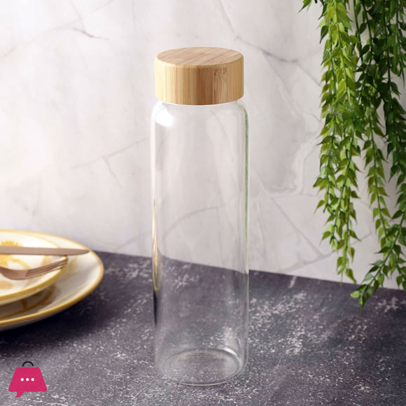 Glass Cylinder Bottle with Wooden Lid