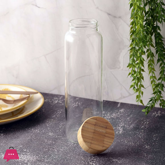 Glass Cylinder Bottle with Wooden Lid