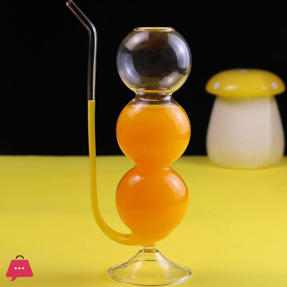 Hand Blown Bubble Glass Cocktail Flute with Straw Multi-Purpose Water Glass 1pc 350ML