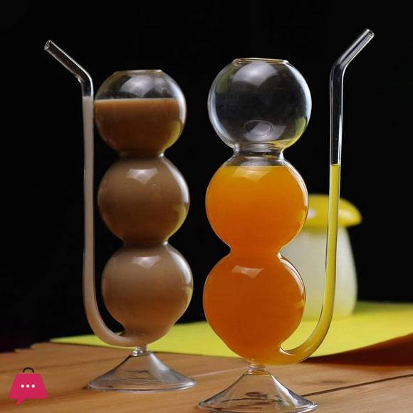 Hand Blown Bubble Glass Cocktail Flute with Straw Multi-Purpose Water Glass 1pc 350ML