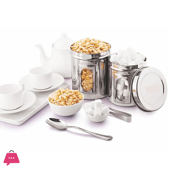Indian Stainless Steel Aarpar Dabba Set - See Thru Food Containers 7x11 - Set of 5