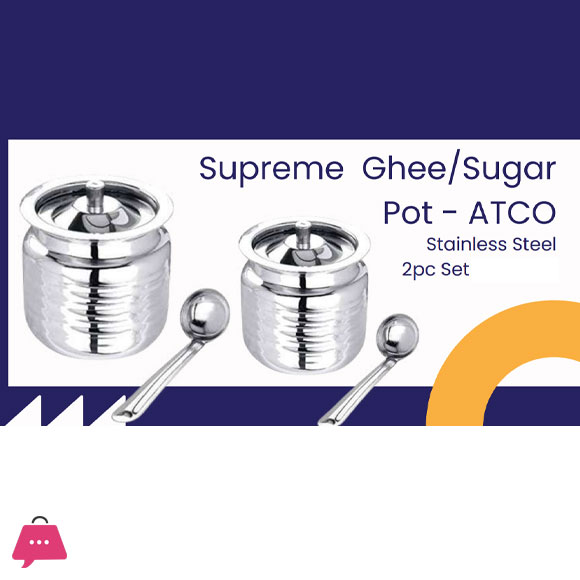 Indian Stainless Steel Supreme Ghee Sugar Pot - ATCO