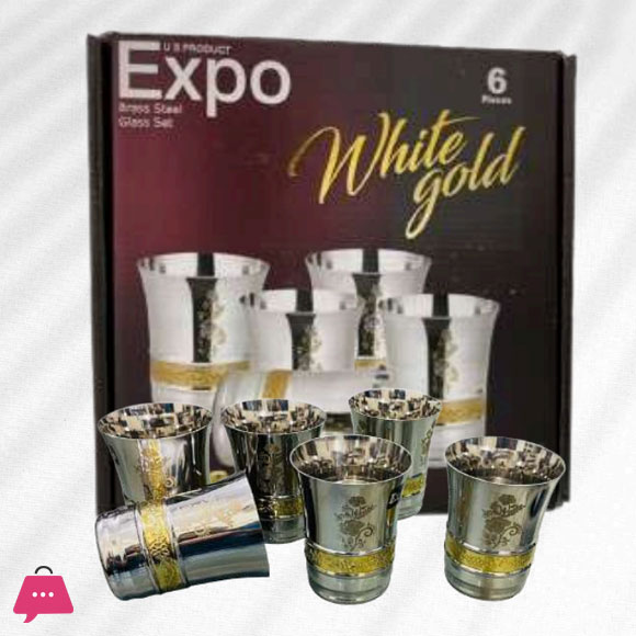Indian Stainless Steel - Two Tone Expo Premium Glass 500ML - Pack of 6