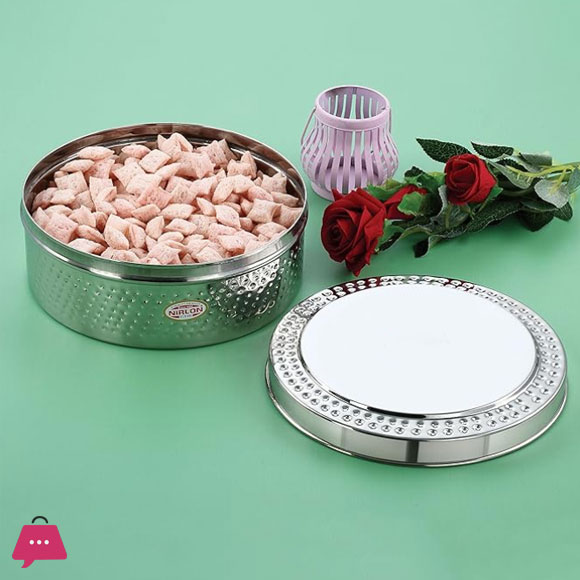 Indian Steel Puri Dabba Set Hammered Design Beautiful Perfect For Chapati - 3pcs