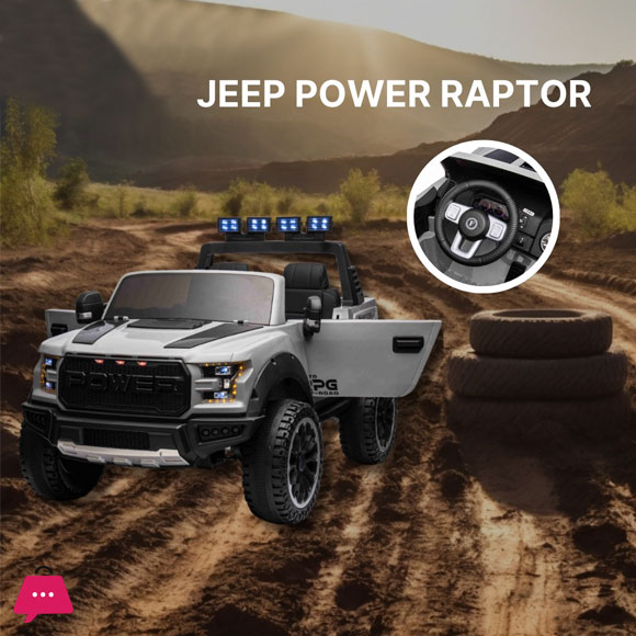 Kids Ride on Raptor Power Car Dala Electric Off-Road Car Remote-Controlled - 2-Seater Side Handle Drive