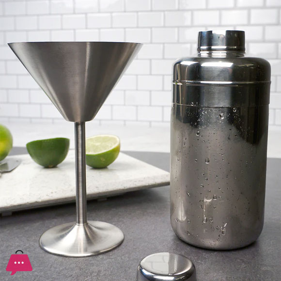 Stainless Steel Martini Cocktail Glasses 280ml Set of 2
