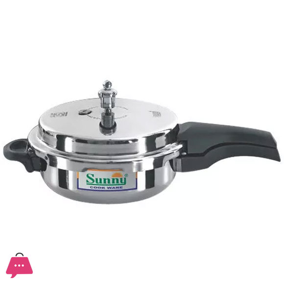 Sunny Aluminium Indian Pressure Cooker Pan Shape Outer Lid 6 Litres