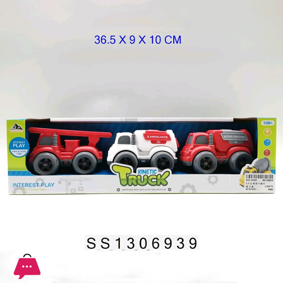 Unbreakable Kinetic Truck Set Ambulance Fire fighter Truck Ladder Truck Set of 3