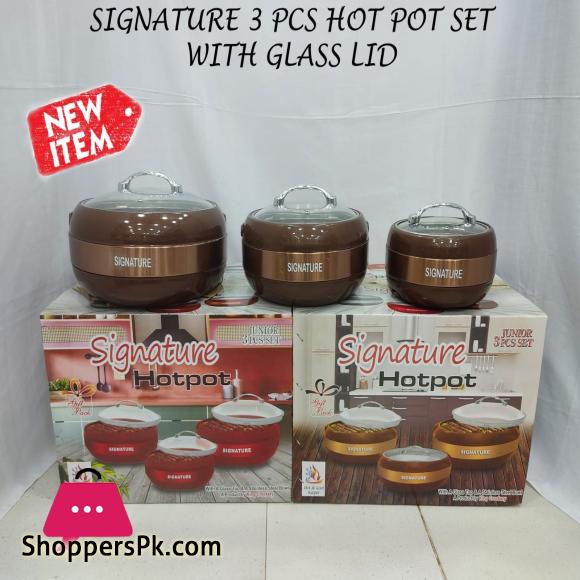 3 Pcs Signature Hot Pot Set Stainless Steel Inner Bowl - Glass Lid - ROOTI HOT POT