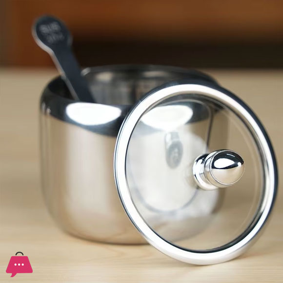 304 Stainless Steel Sugar Pot Round Sugar Jar with Clear Lid