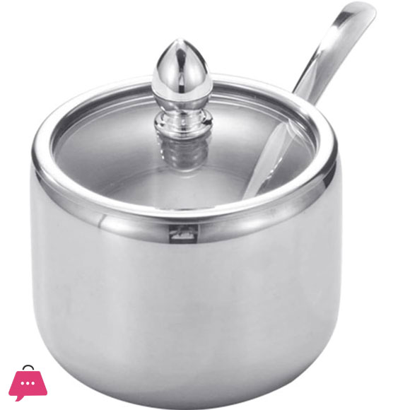 304 Stainless Steel Sugar Pot Round Sugar Jar with Clear Lid