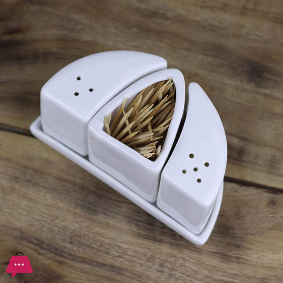 3Pcs Ceramic Salt and Pepper & Toothpick Holder