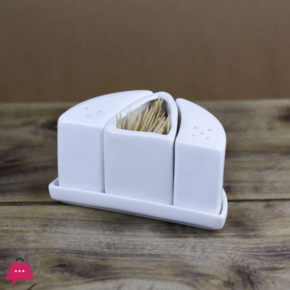 3Pcs Ceramic Salt and Pepper & Toothpick Holder