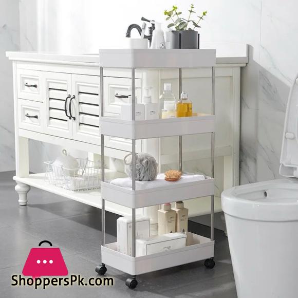 4 Layers Storage Rack Kitchen Trolley Movable Shelf Home Furniture Storage Bathroom Organizer with Wheels Narrow Cabinet