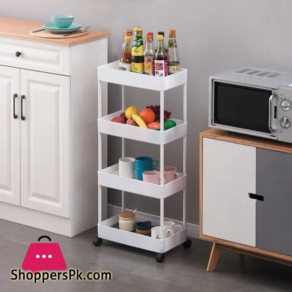 4 Layers Storage Rack Kitchen Trolley Movable Shelf Home Furniture Storage Bathroom Organizer with Wheels Narrow Cabinet