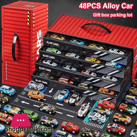 48PCS Container Simulation Alloy Car Model Finale Alloy Inertia Pull Back Mini Car Toy
