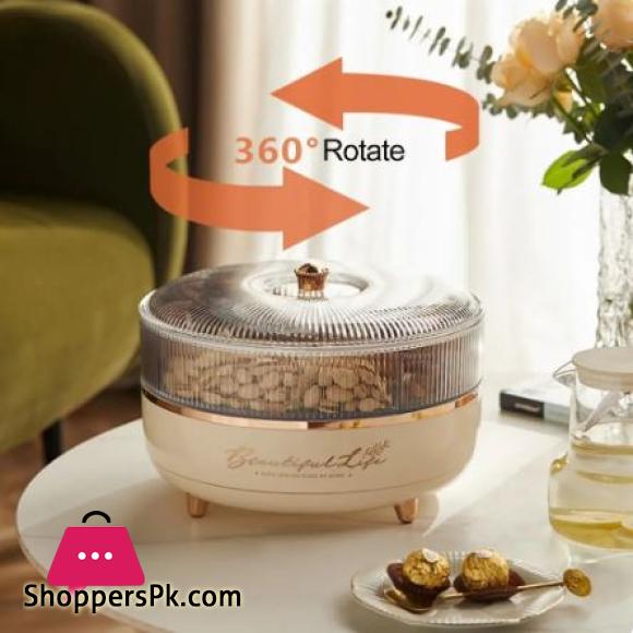 5 Grid Snack Plate With Lid Moisture-Proof 360 Rotating Candy Nut Storage Plate