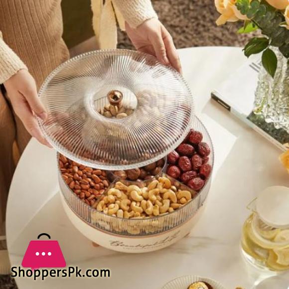 5 Grid Snack Plate With Lid Moisture-Proof 360 Rotating Candy Nut Storage Plate