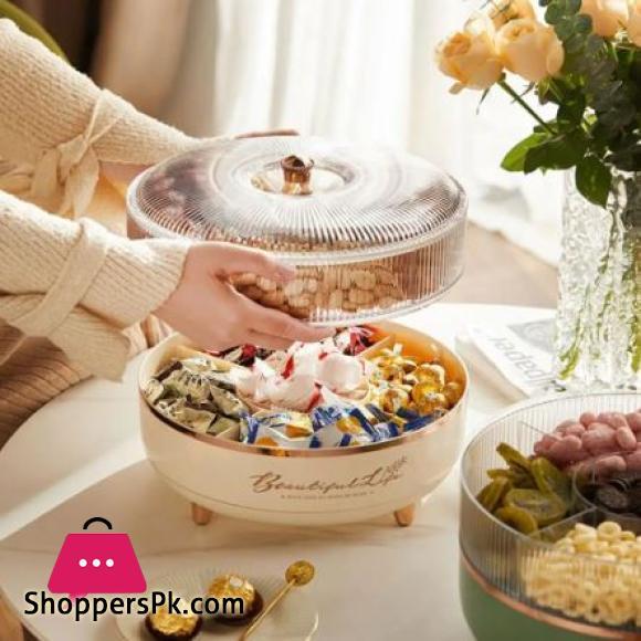 5 Grid Snack Plate With Lid Moisture-Proof 360 Rotating Candy Nut Storage Plate