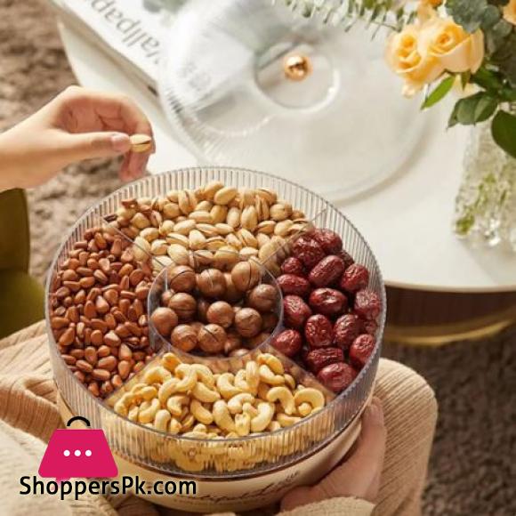 5 Grid Snack Plate With Lid Moisture-Proof 360 Rotating Candy Nut Storage Plate