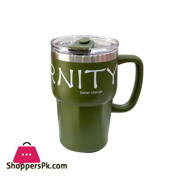 600ml Coffee Mug With Straw Lid Handle Stainless Steel Mug For Hot-Cold Drinks