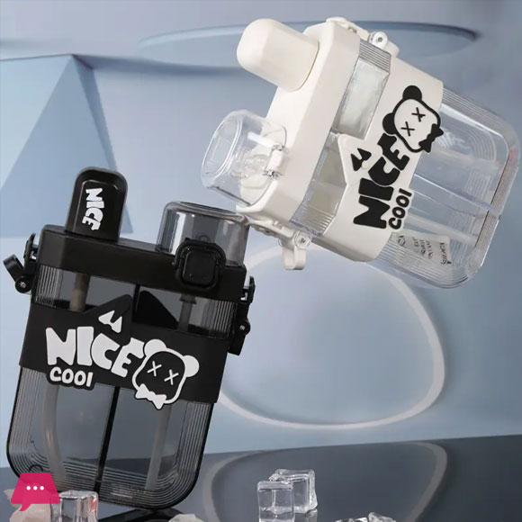 620ml Travel Outdoor Black White Split Chamber Plastic Double compartment Water Bottle Children Cartoon Double Bin Plastic Cup