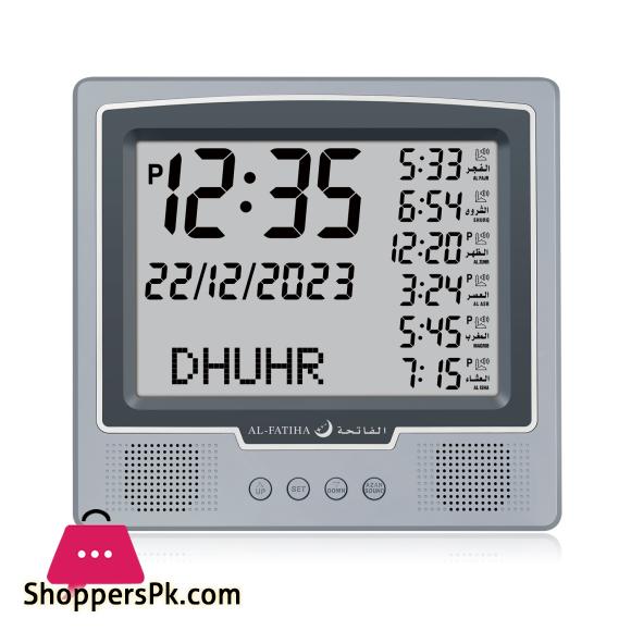 AL-FATIHA Azan Muslim Clock Digital Watch with Full Prayer Times Hijri Calendar Athan Prayer Time